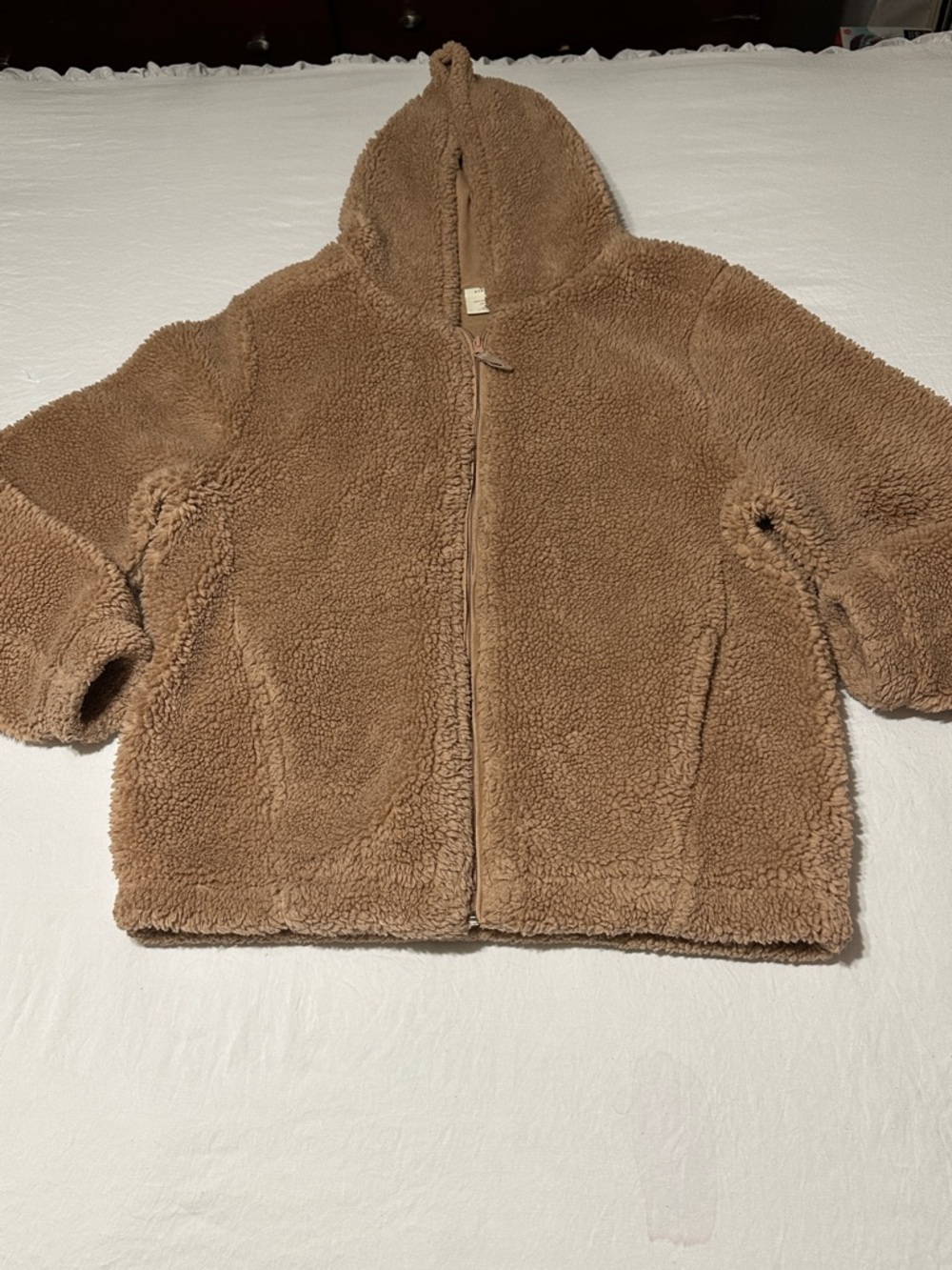 Cozy Hooded Teddy Jacket in Caramel Brown